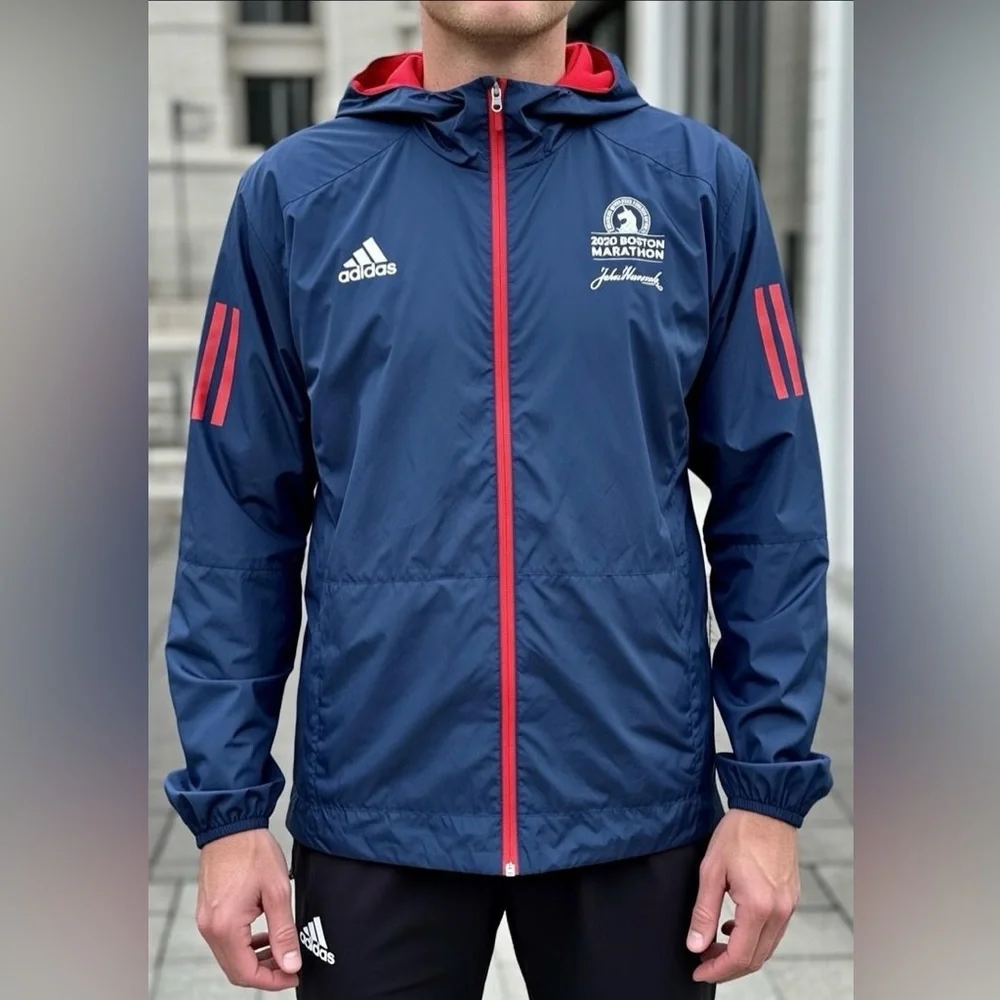 Boston Marathon Jacket Mens Sz Large Blue White Red Running Adidas 2020 BAA 26.2